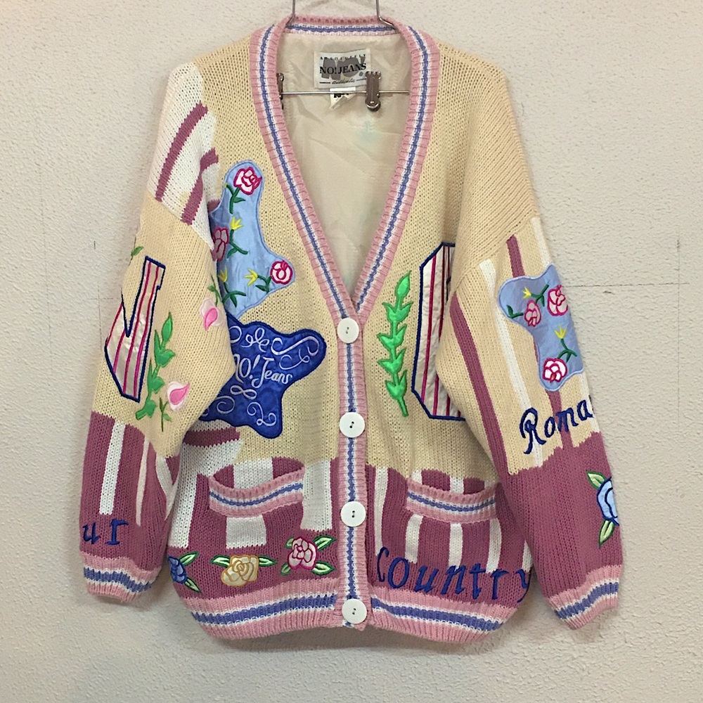 Vintage Absolutely No! Jeans Funky 80s Cardigan